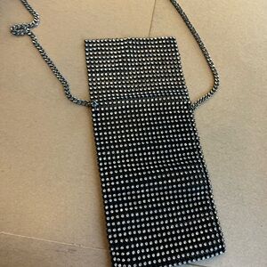 Elegant Black Rhinestone Crossbody Phone Bag